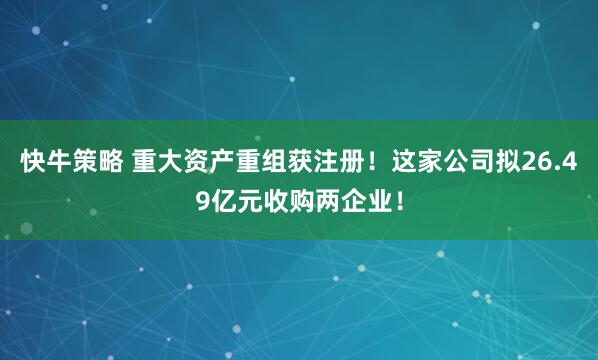 快牛策略 重大资产重组获注册！这家公司拟26.49亿元收购两企业！